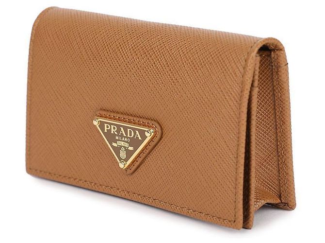 Prada Tarjetero de cuero Saffiano con logo en triángulo Castaño - vista 4