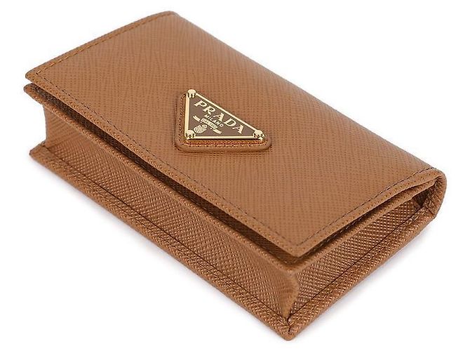 Prada Tarjetero de cuero Saffiano con logo en triángulo Castaño - vista 6