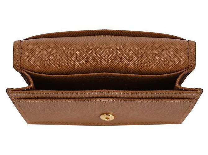 Prada Tarjetero de cuero Saffiano con logo en triángulo Castaño - vista 7