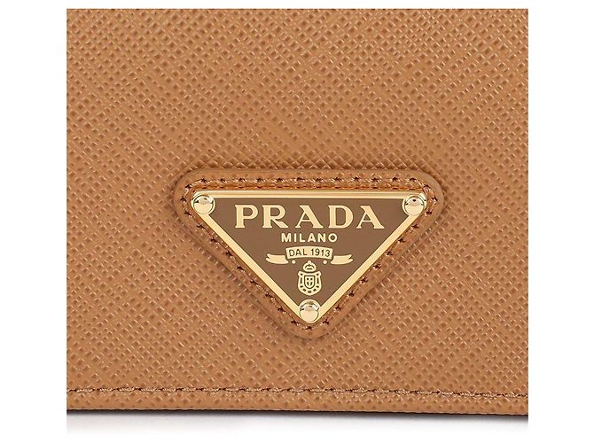 Prada Tarjetero de cuero Saffiano con logo en triángulo Castaño - vista 9