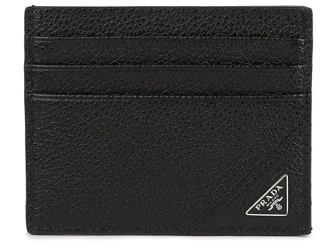 Prada Kartenhalter aus genarbtem Kalbsleder mit Dreieckslogo Schwarz - Ansicht 3