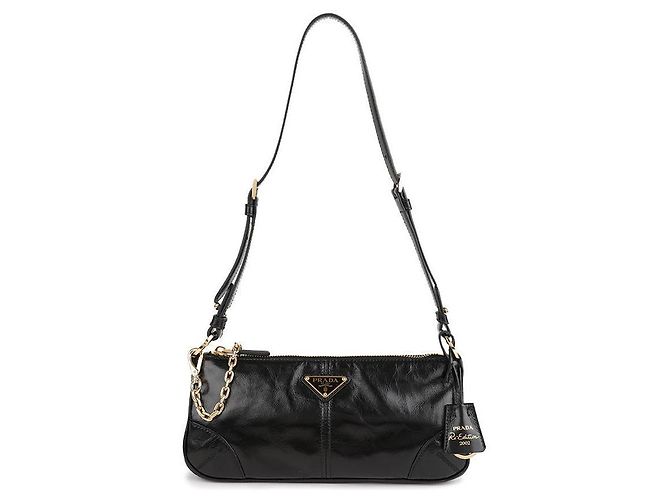 Prada Borsa a spalla media in pelle rieditata Nero - vista 3