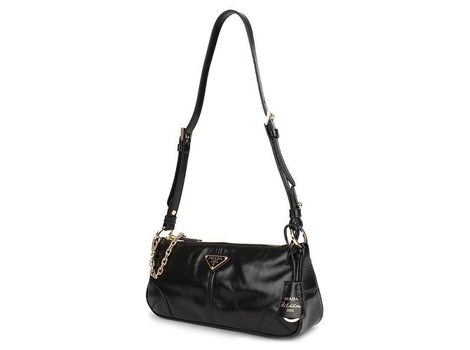 Prada Borsa a spalla media in pelle rieditata Nero - vista 4