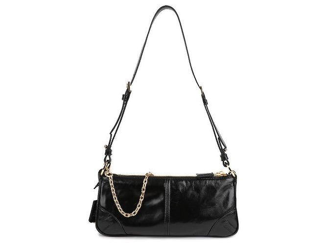 Prada Borsa a spalla media in pelle rieditata Nero - vista 5
