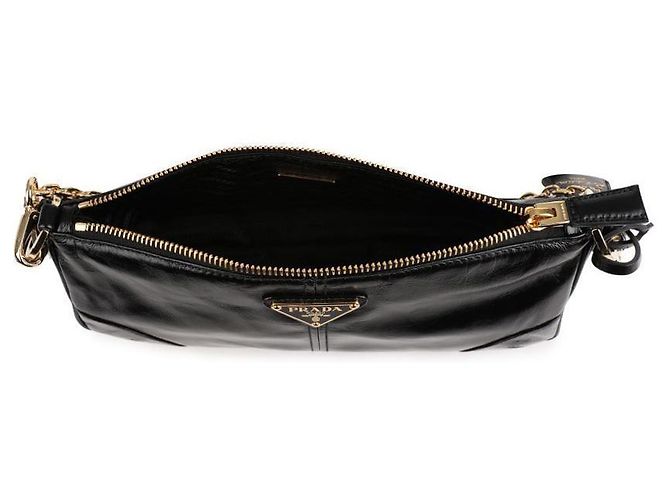 Prada Borsa a spalla media in pelle rieditata Nero - vista 7