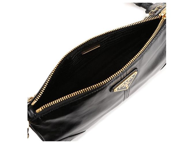 Prada Borsa a spalla media in pelle rieditata Nero - vista 8