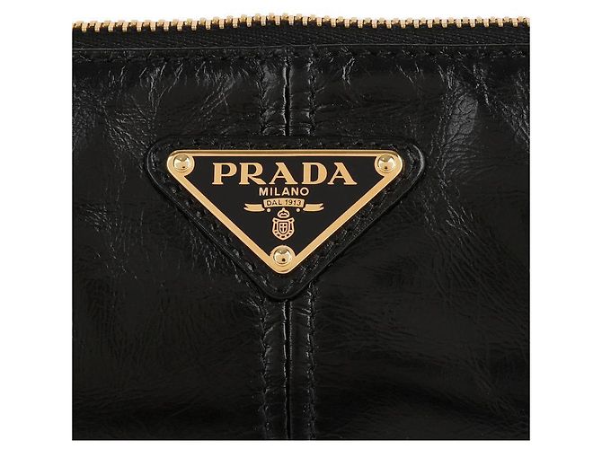 Prada Borsa a spalla media in pelle rieditata Nero - vista 9
