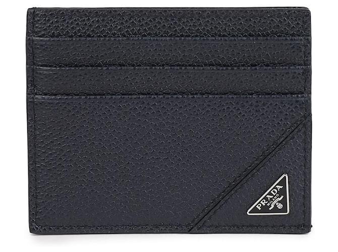 Prada Tarjetero de piel de ternera granulada con logo triangular Azul - vista 3