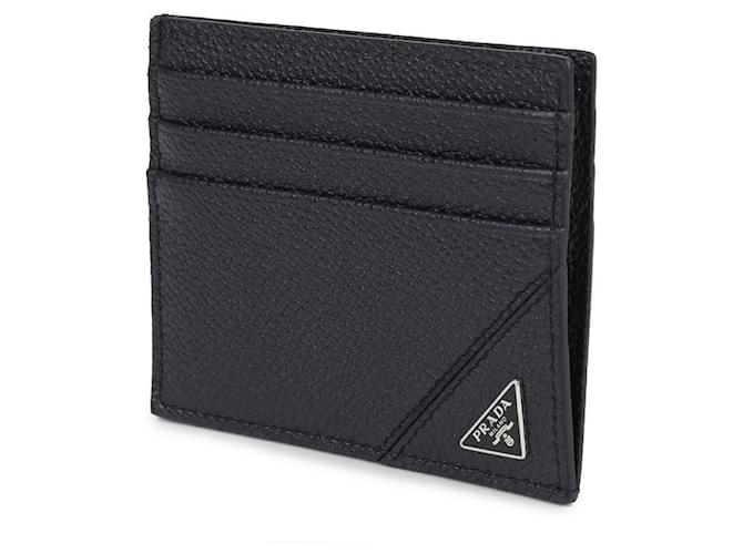 Prada Tarjetero de piel de ternera granulada con logo triangular Azul - vista 4