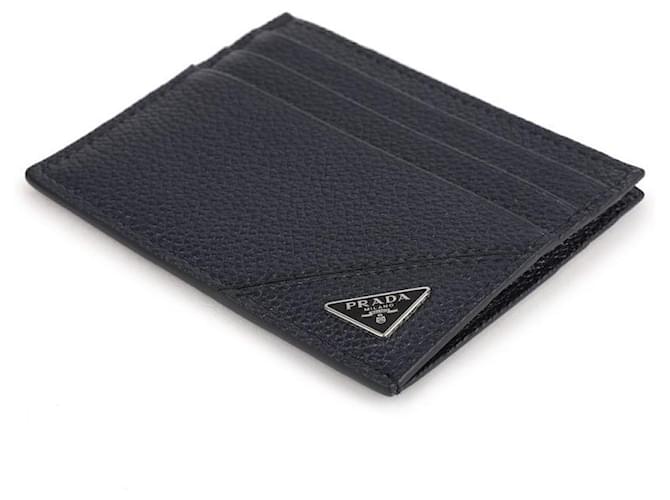 Prada Tarjetero de piel de ternera granulada con logo triangular Azul - vista 6