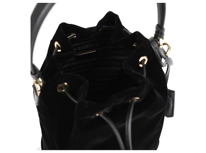 Prada Mini borsa in velluto per donna con dettagli in pelle Napa Nero - vista 8