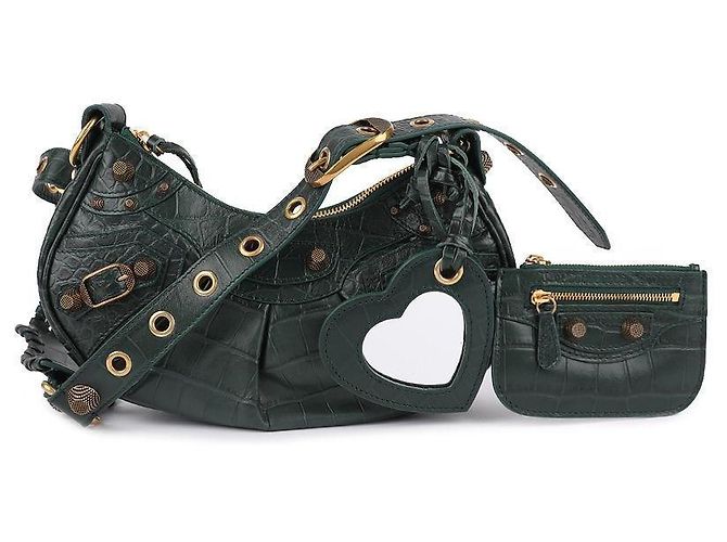 Balenciaga Borsa a Spalla in Coccodrillo Verde - vista 3