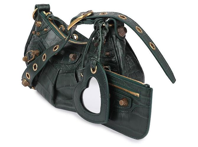 Balenciaga Borsa a Spalla in Coccodrillo Verde - vista 4