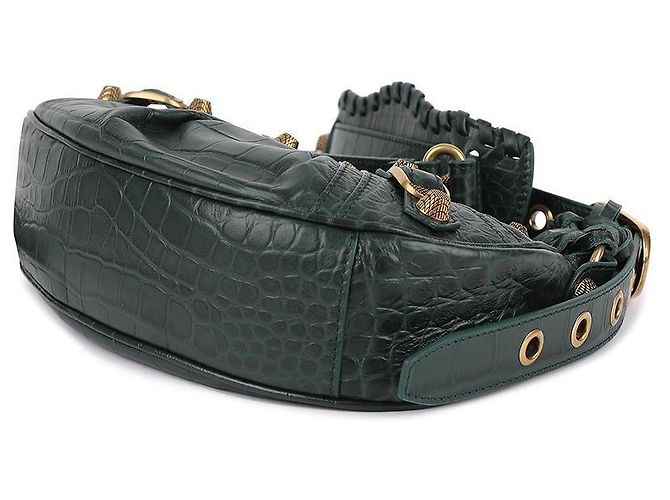 Balenciaga Borsa a Spalla in Coccodrillo Verde - vista 6