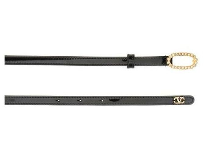 Valentino Oval Buckle Patent Leather Belt Black - view 5
