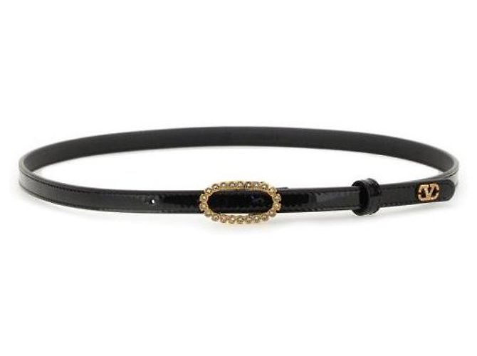 Valentino Oval Buckle Patent Leather Belt Black - view 6