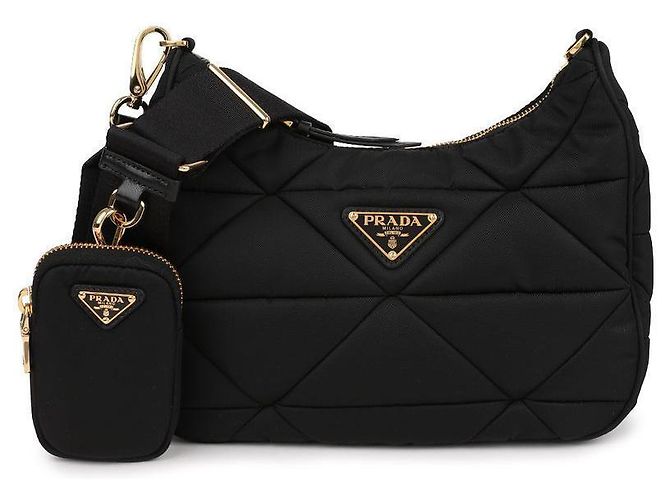 Prada Borsa hobo in nylon imbottito per donne Nero - vista 3