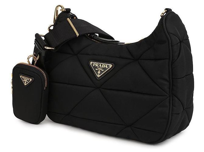 Prada Borsa hobo in nylon imbottito per donne Nero - vista 4