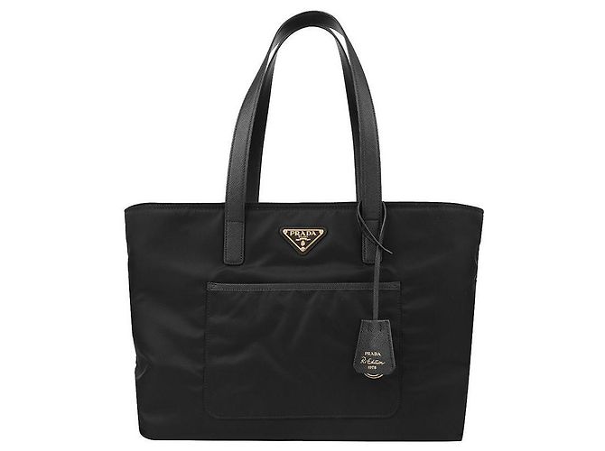 Prada Borsa tote media in Re-Nylon e pelle Saffiano Nero - vista 3