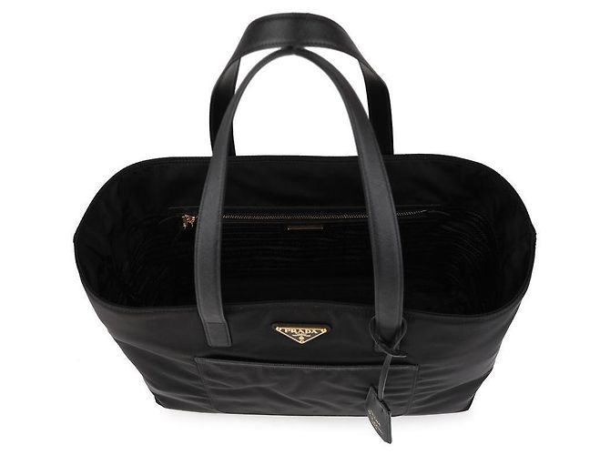 Prada Borsa tote media in Re-Nylon e pelle Saffiano Nero - vista 6