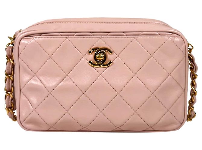 Camera Chanel Bolso de cámara cruzado de cadena de piel de cordero dorado con logo CC de Viar para mujeres - Rosa - vista 2