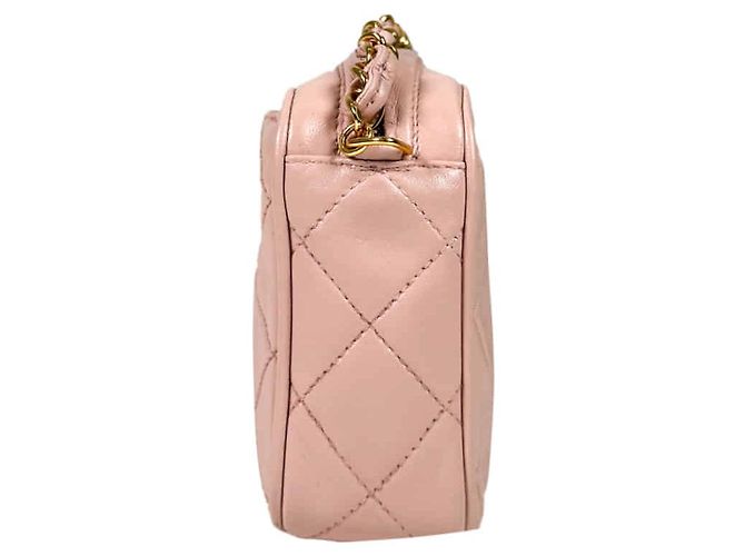 Camera Chanel Bolso de cámara cruzado de cadena de piel de cordero dorado con logo CC de Viar para mujeres - Rosa - vista 3