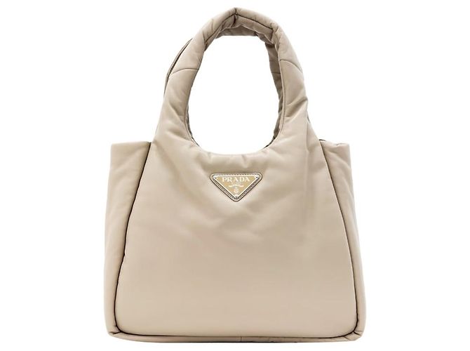 Prada Padded Soft Padding Nappa Leather Bag Medium Desert Beige White - view 2
