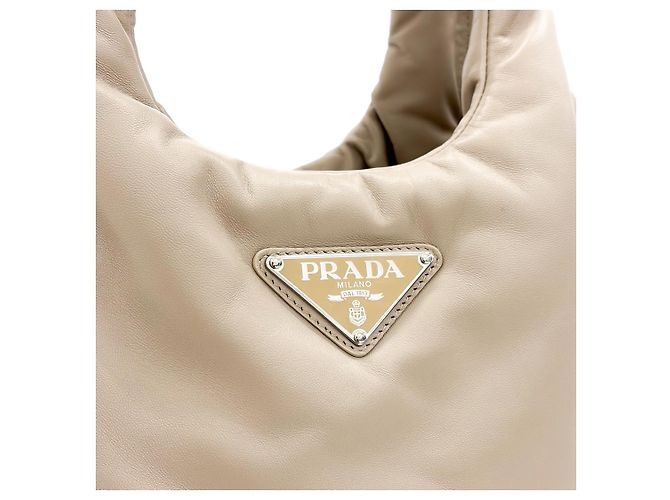 Prada Padded Soft Padding Nappa Leather Bag Medium Desert Beige White - view 7