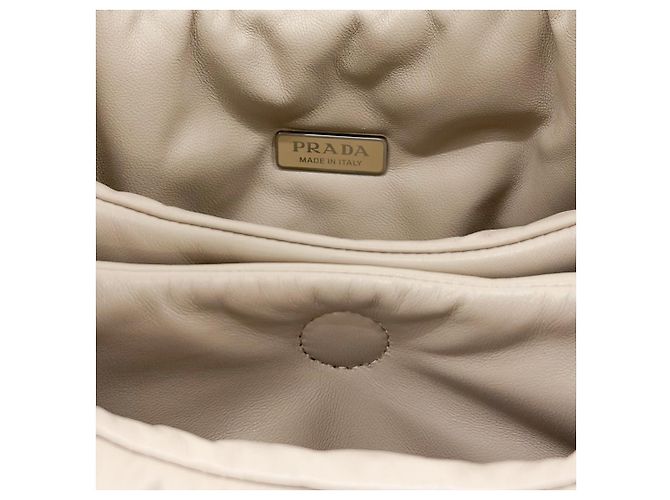Prada Padded Soft Padding Nappa Leather Bag Medium Desert Beige White - view 9