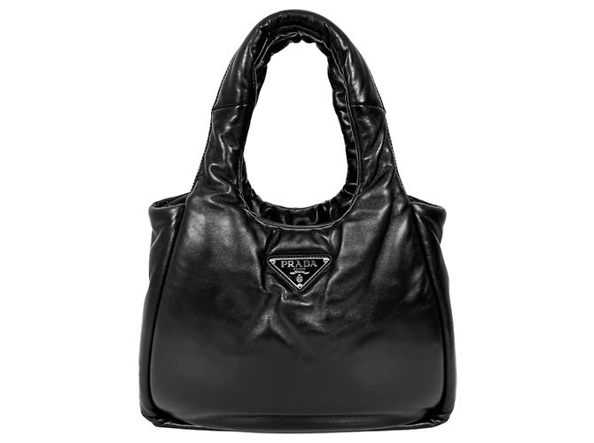 Prada Borsa tote media in morbido cuoio nappa imbottito nera Nero - vista 2