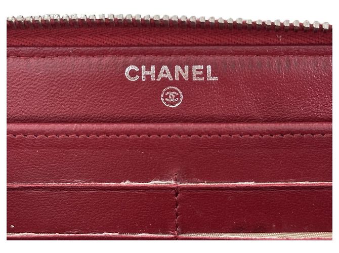 Chanel Damen Geldbörse aus silberplattiertem, gesteppte Lammleder mit CC-Logo - Rot - Ansicht 10
