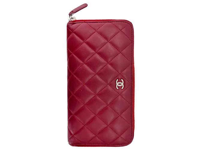 Chanel Damen Geldbörse aus silberplattiertem, gesteppte Lammleder mit CC-Logo - Rot - Ansicht 2