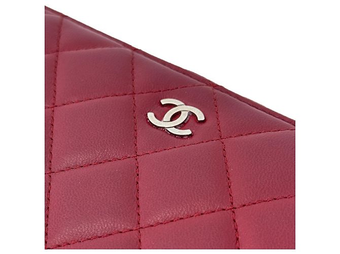 Chanel Damen Geldbörse aus silberplattiertem, gesteppte Lammleder mit CC-Logo - Rot - Ansicht 4