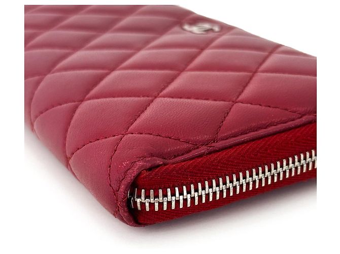 Chanel Damen Geldbörse aus silberplattiertem, gesteppte Lammleder mit CC-Logo - Rot - Ansicht 6