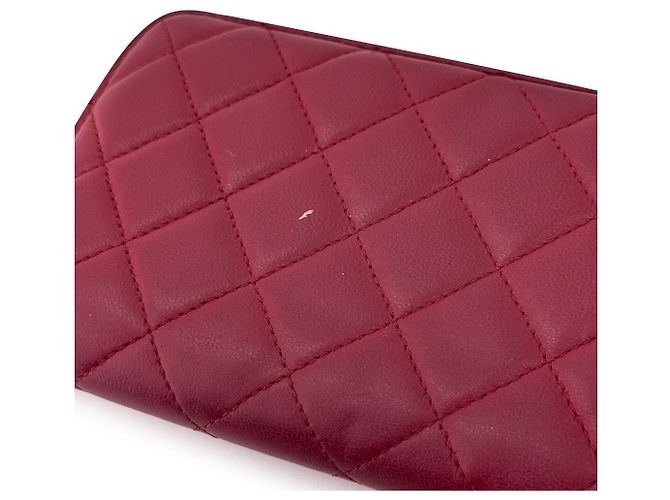 Chanel Damen Geldbörse aus silberplattiertem, gesteppte Lammleder mit CC-Logo - Rot - Ansicht 7