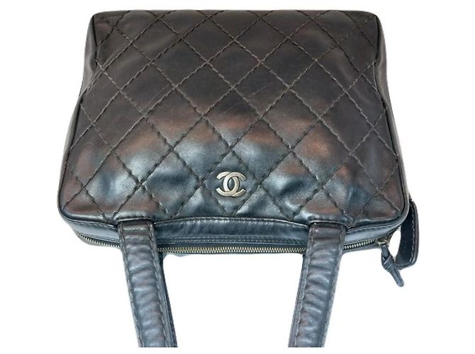 Chanel Schwarze Wildstich Coco Tote Bag aus Leder - Ansicht 6