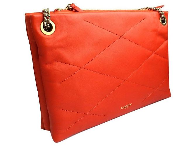 Lanvin Borsa a tracolla con catena e trio di cuciture trapuntate rosse Rosso - vista 2