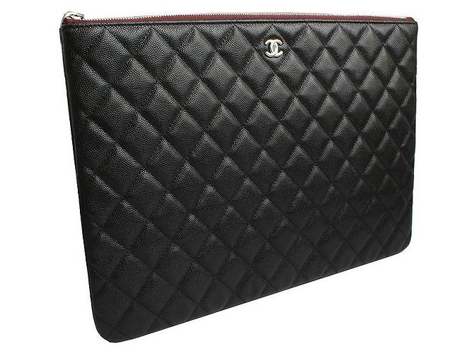 Chanel Clutch Grande in Pelle Trapuntata Nera Caviar Argento CC Serie Nero - vista 2
