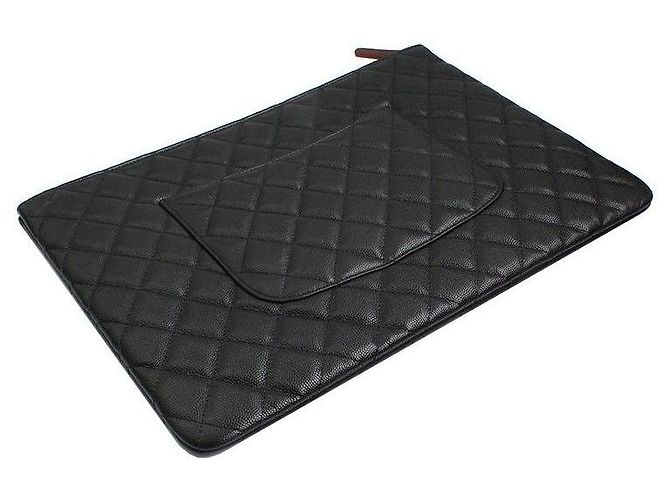 Chanel Clutch Grande in Pelle Trapuntata Nera Caviar Argento CC Serie Nero - vista 4