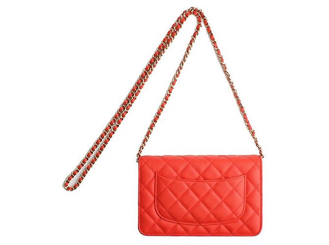 Chanel Mini borsa a tracolla in caviale rosso arancio con finiture argento Arancione - Ansicht 3