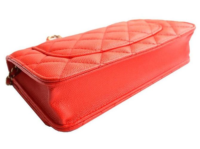 Chanel Mini borsa a tracolla in caviale rosso arancio con finiture argento Arancione - Ansicht 4