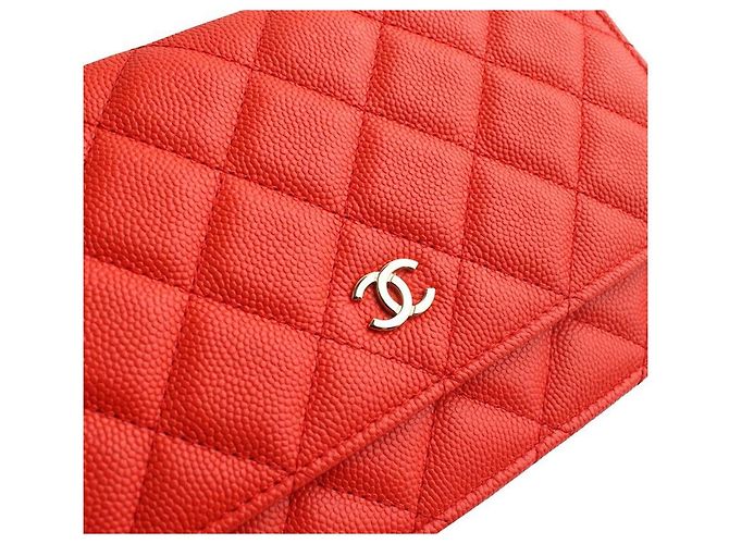 Chanel Mini borsa a tracolla in caviale rosso arancio con finiture argento Arancione - Ansicht 5