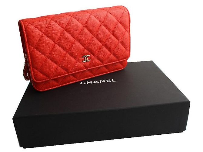 Chanel Mini borsa a tracolla in caviale rosso arancio con finiture argento Arancione - Ansicht 6