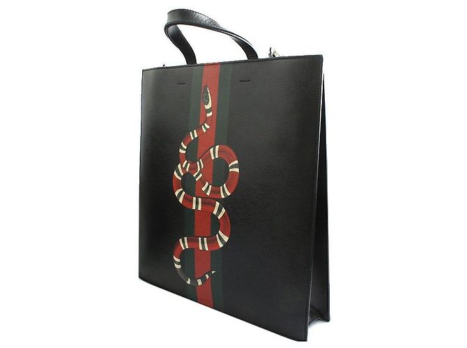 Gucci Borsa tote e a spalla in pelle nera con tripla striscia di serpente re Nero - vista 2