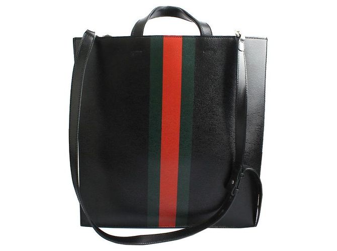 Gucci Borsa tote e a spalla in pelle nera con tripla striscia di serpente re Nero - vista 3