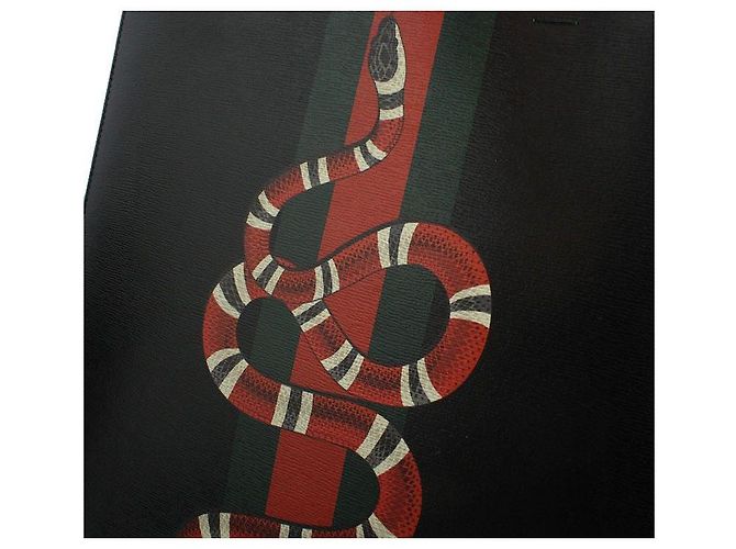 Gucci Borsa tote e a spalla in pelle nera con tripla striscia di serpente re Nero - vista 6