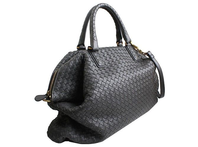 Bottega Veneta Große graue gewebte Tragetasche und Schultertasche Braun - Ansicht 2