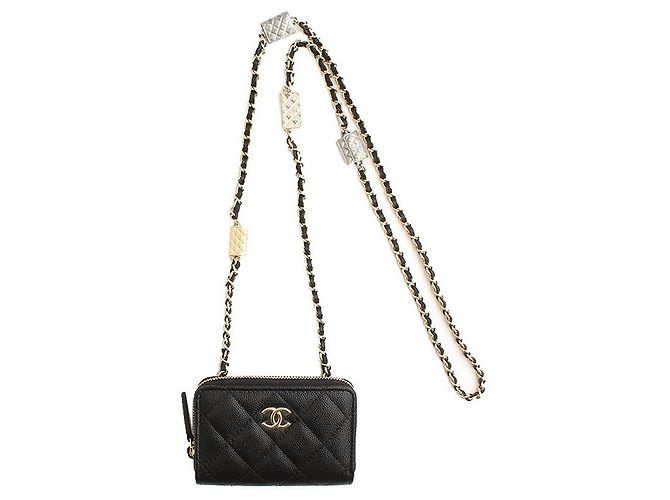 Chanel Schwarze Kaviar Zippy Kartenhalter Halskette Serie - Ansicht 2