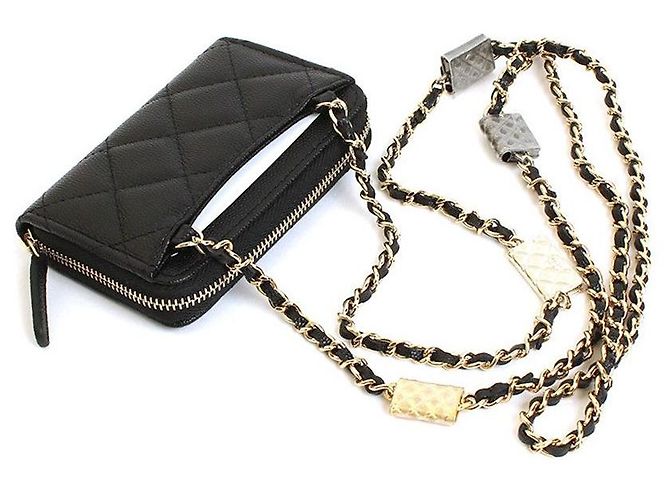 Chanel Schwarze Kaviar Zippy Kartenhalter Halskette Serie - Ansicht 3