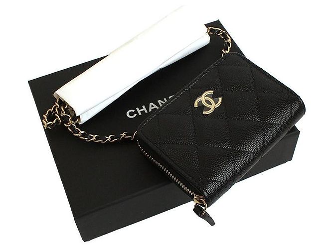 Chanel Schwarze Kaviar Zippy Kartenhalter Halskette Serie - Ansicht 6